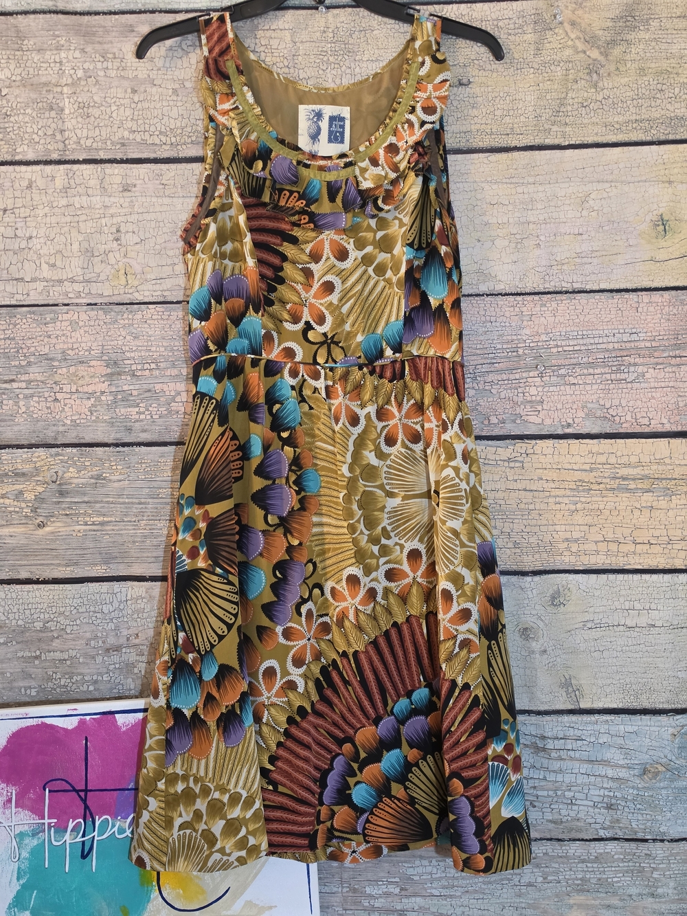 Tropical Fan Print Silk Sleeveless Sundress - Multicolor From Anthropologie
